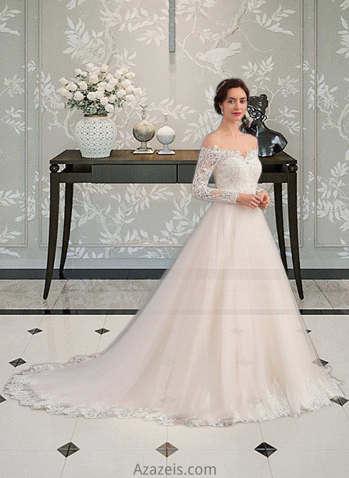 Sadie Ball-Gown/Princess Chapel Train Tulle Lace Wedding Dress DFP0013704