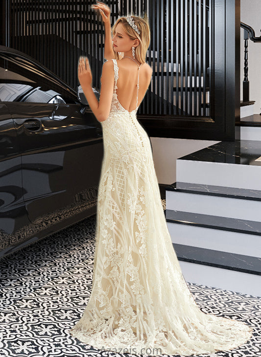 Kaya Trumpet/Mermaid V-neck Court Train Tulle Lace Wedding Dress DFP0013708
