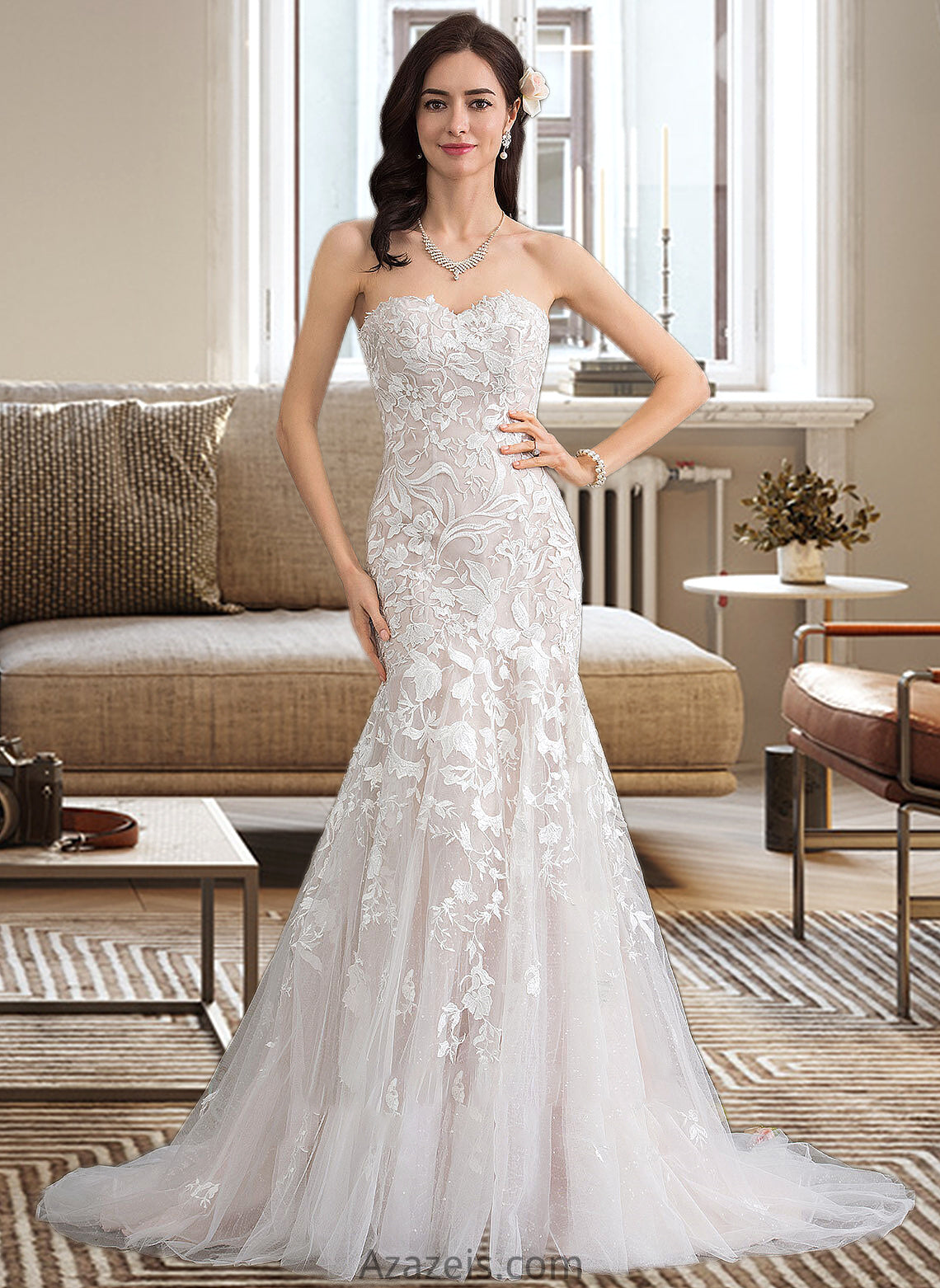 Amirah Trumpet/Mermaid Sweetheart Court Train Tulle Lace Wedding Dress DFP0013710