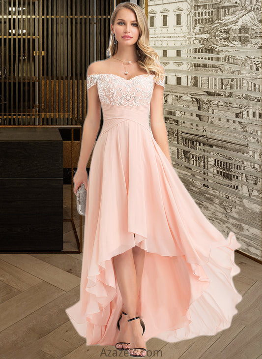 Naima A-Line Off-the-Shoulder Asymmetrical Chiffon Wedding Dress With Sequins DFP0013713