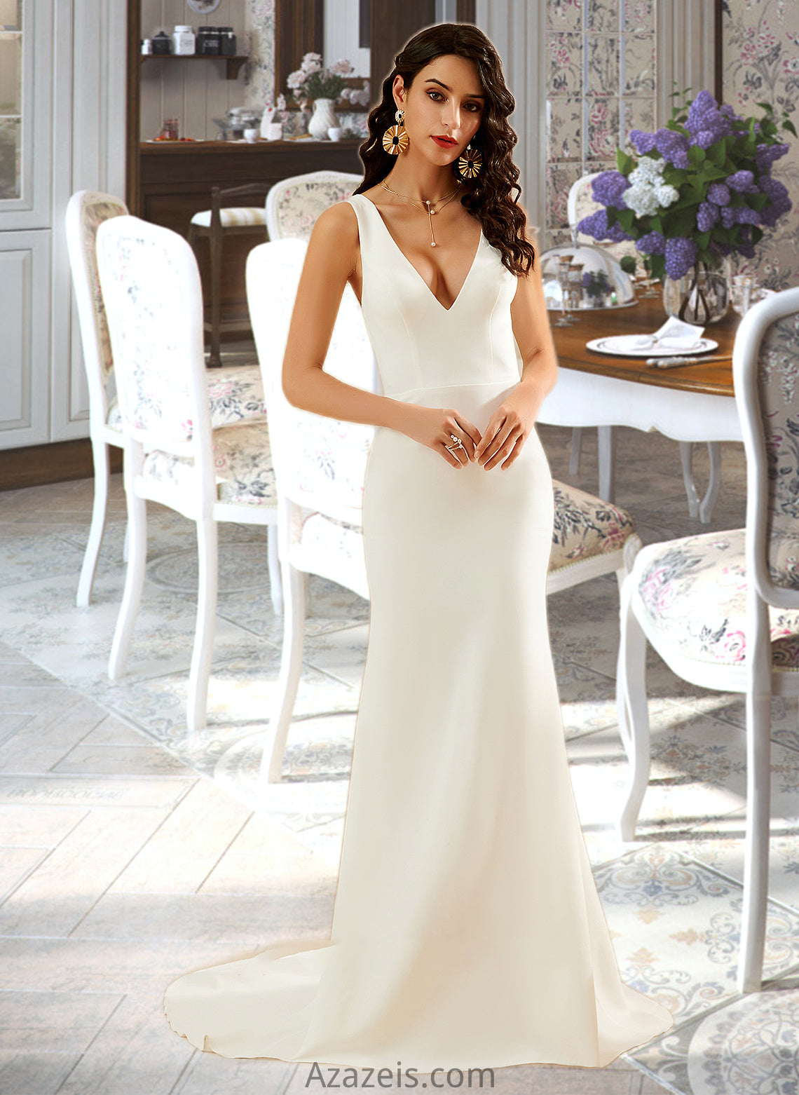 Talia Trumpet/Mermaid V-neck Court Train Wedding Dress DFP0013714