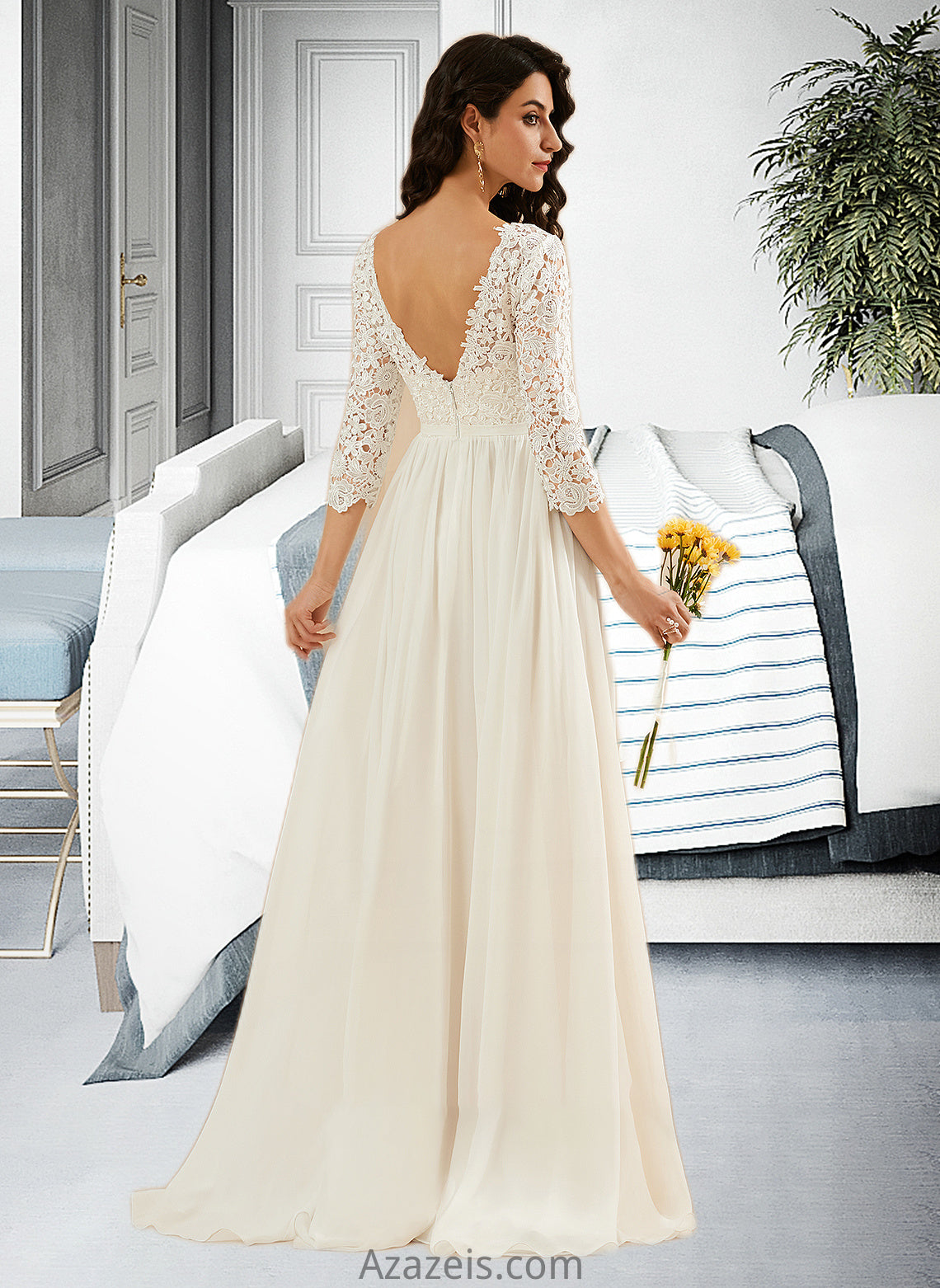 Areli A-Line Sweep Train Wedding Dress With Lace DFP0013715
