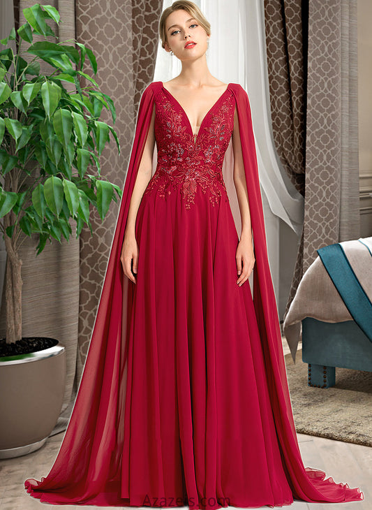 Tiffany A-Line V-neck Floor-Length Chiffon Wedding Dress With Sequins DFP0013718
