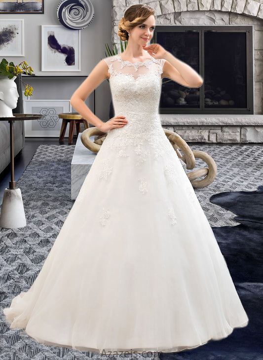 Norma Ball-Gown/Princess Illusion Sweep Train Organza Tulle Wedding Dress With Beading Sequins DFP0013719