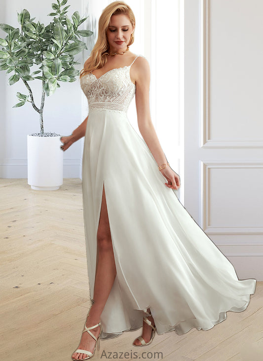 Jade A-Line V-neck Floor-Length Wedding Dress With Split Front DFP0013721