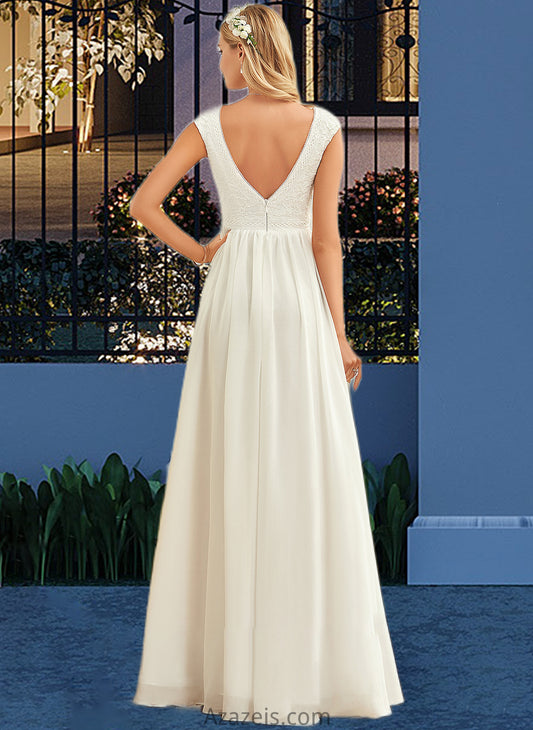 Angie A-Line V-neck Floor-Length Chiffon Lace Wedding Dress DFP0013722