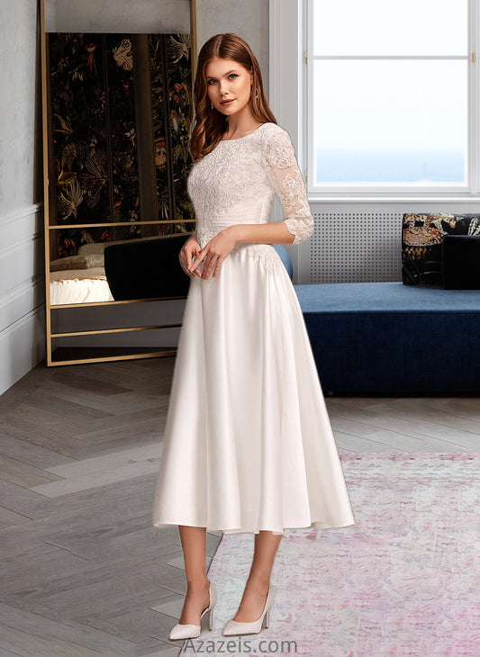 Sherlyn A-Line Scoop Neck Tea-Length Wedding Dress With Pockets DFP0013723