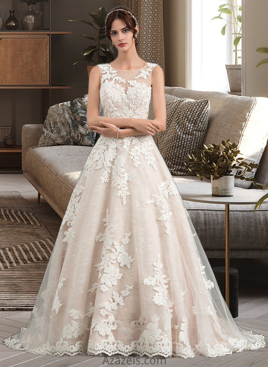 Judy Ball-Gown/Princess Illusion Court Train Tulle Wedding Dress With Beading Sequins DFP0013724