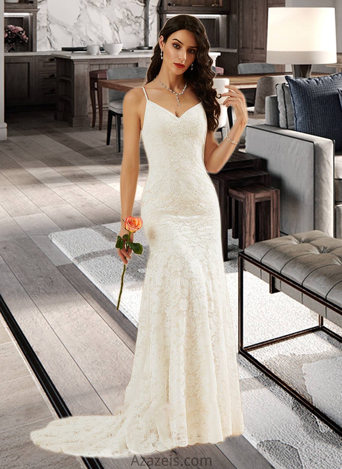 Christine Trumpet/Mermaid V-neck Court Train Wedding Dress DFP0013725