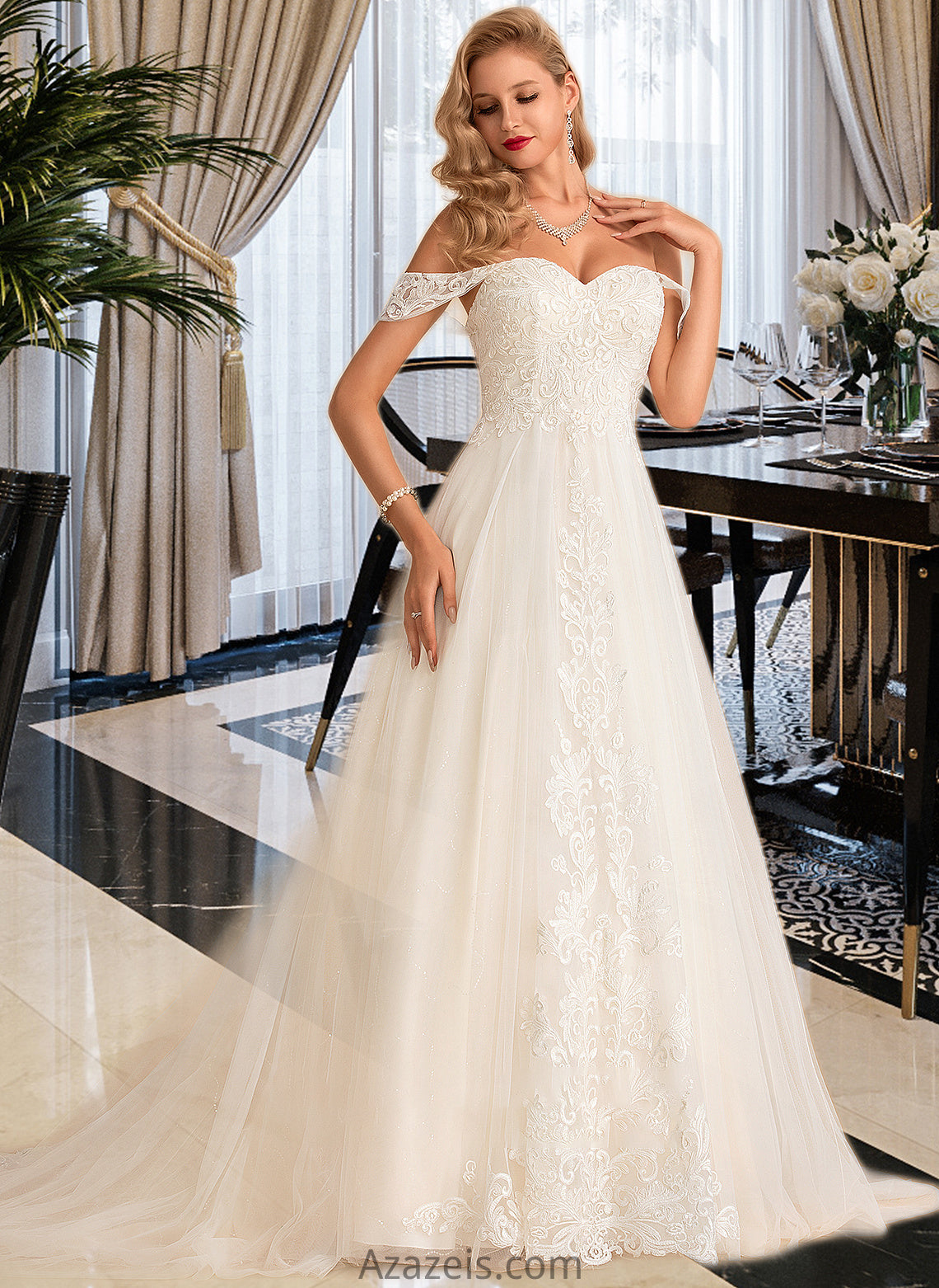 Sally Ball-Gown/Princess Chapel Train Tulle Lace Wedding Dress With Sequins DFP0013726