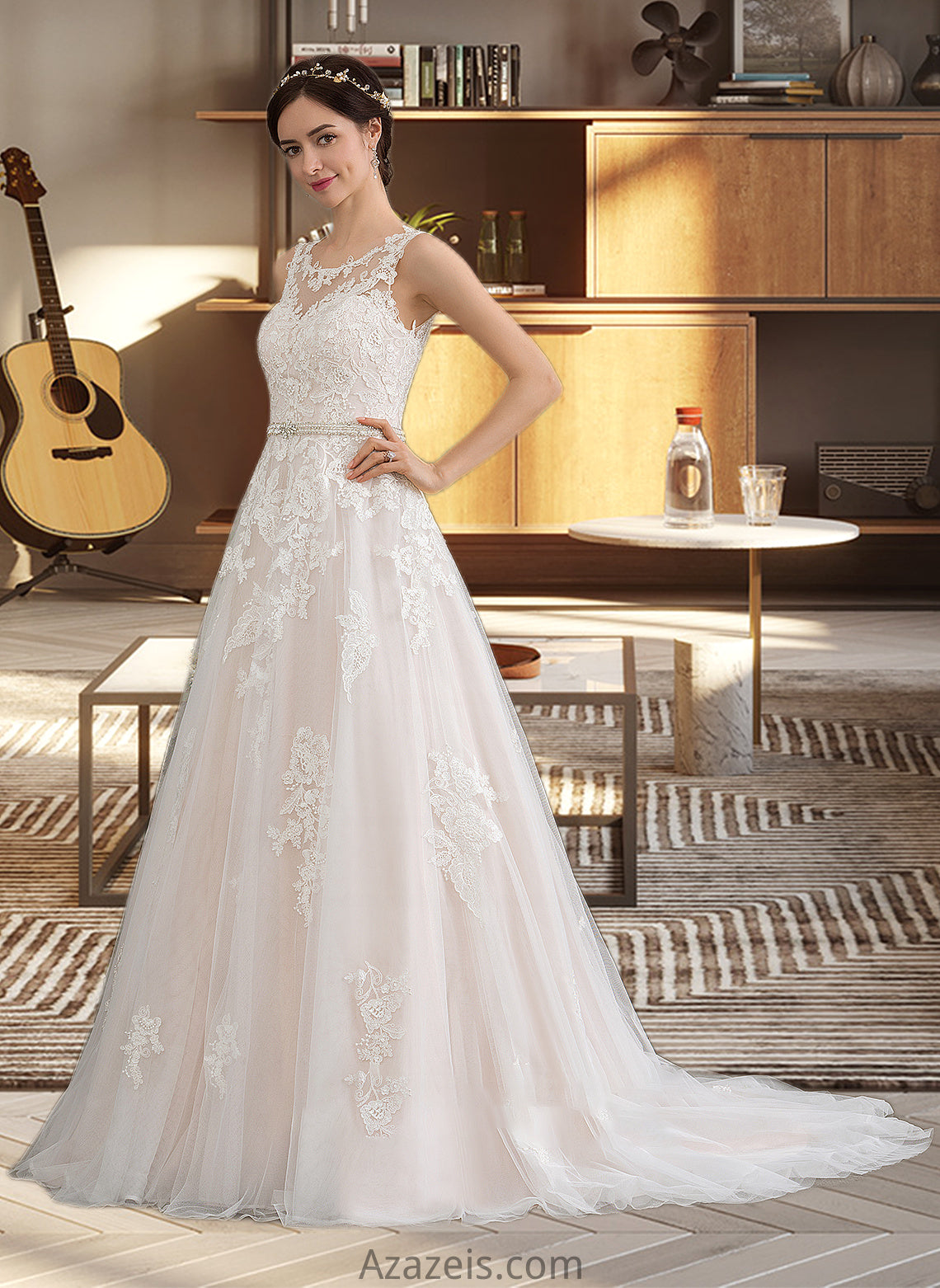 Allyson Ball-Gown/Princess Scoop Neck Court Train Tulle Wedding Dress With Beading Sequins DFP0013730