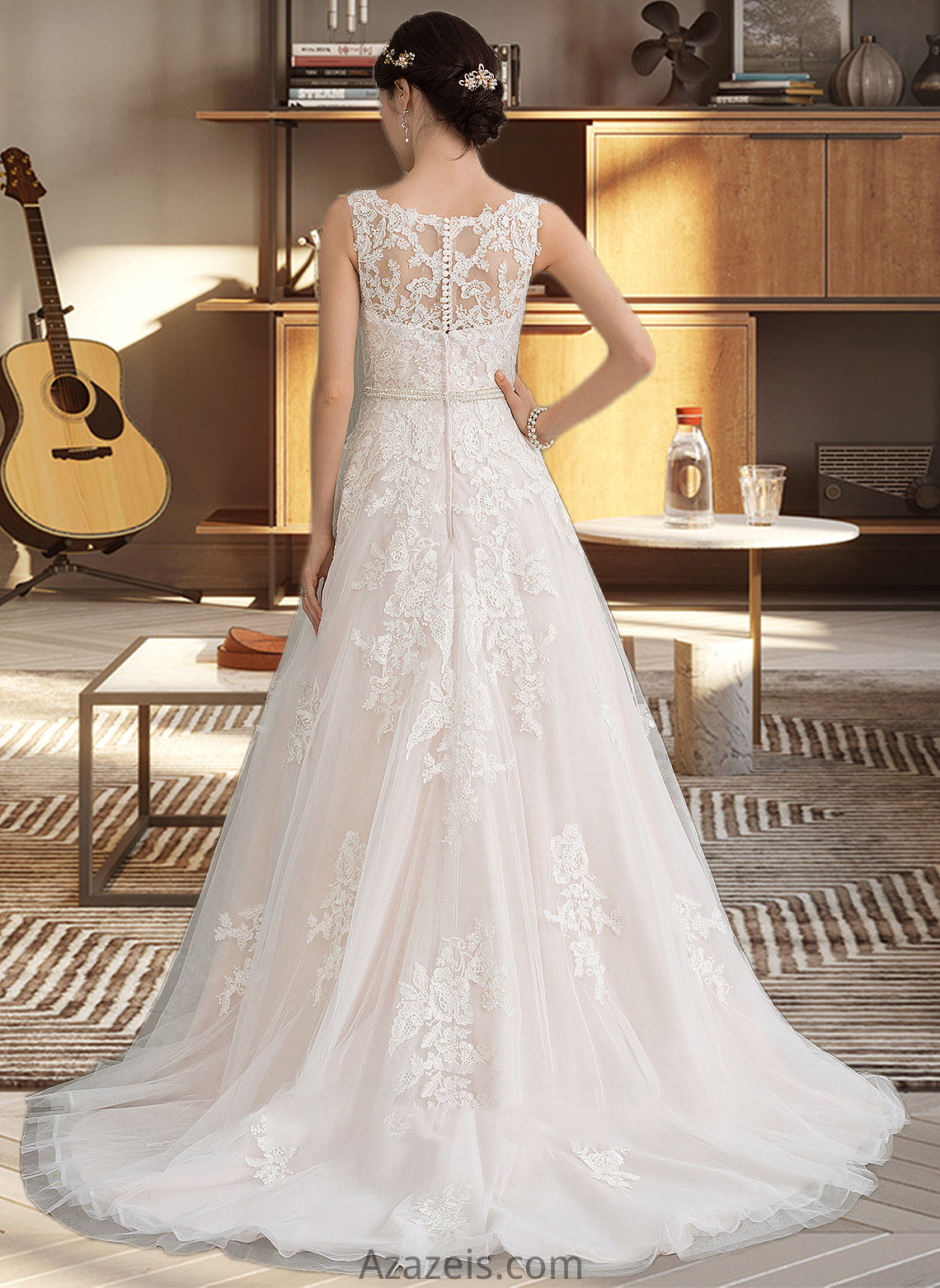 Allyson Ball-Gown/Princess Scoop Neck Court Train Tulle Wedding Dress With Beading Sequins DFP0013730