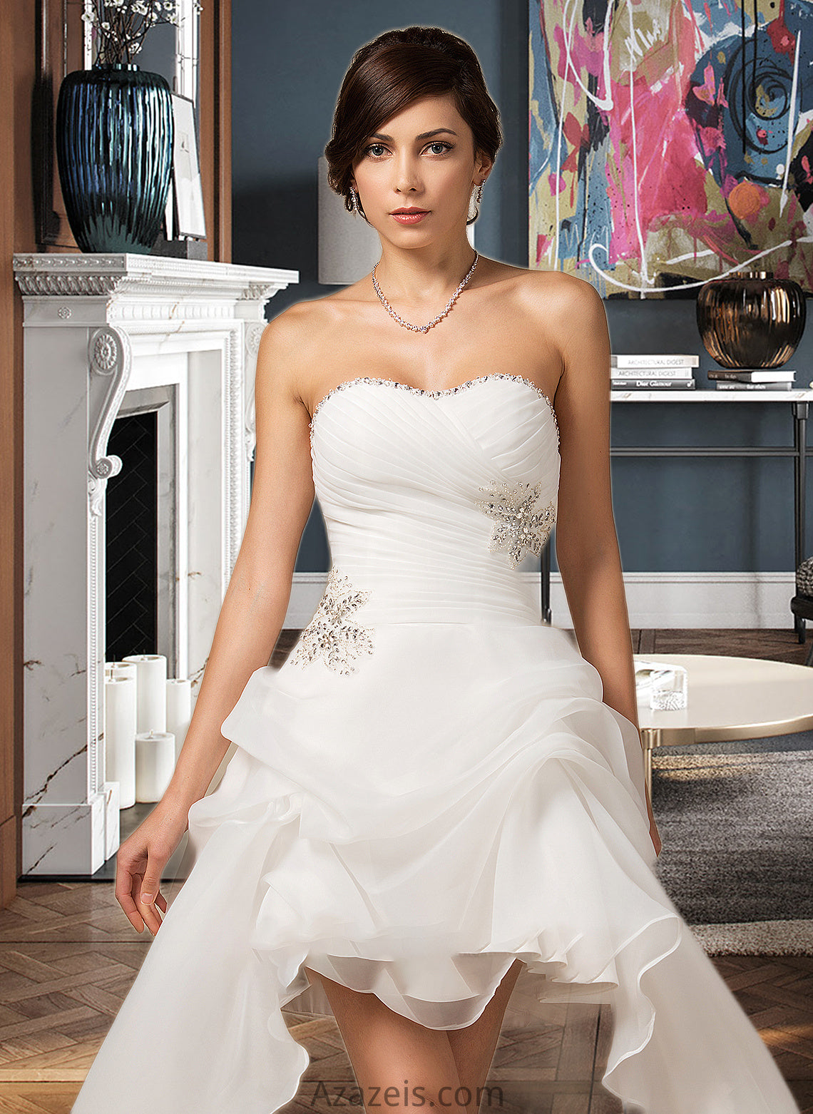 Aniyah A-Line Sweetheart Asymmetrical Organza Wedding Dress With Ruffle Beading Sequins DFP0013733