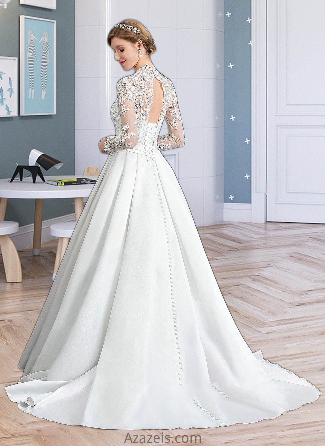 Jadyn Ball-Gown/Princess V-neck Court Train Satin Wedding Dress With Bow(s) DFP0013746
