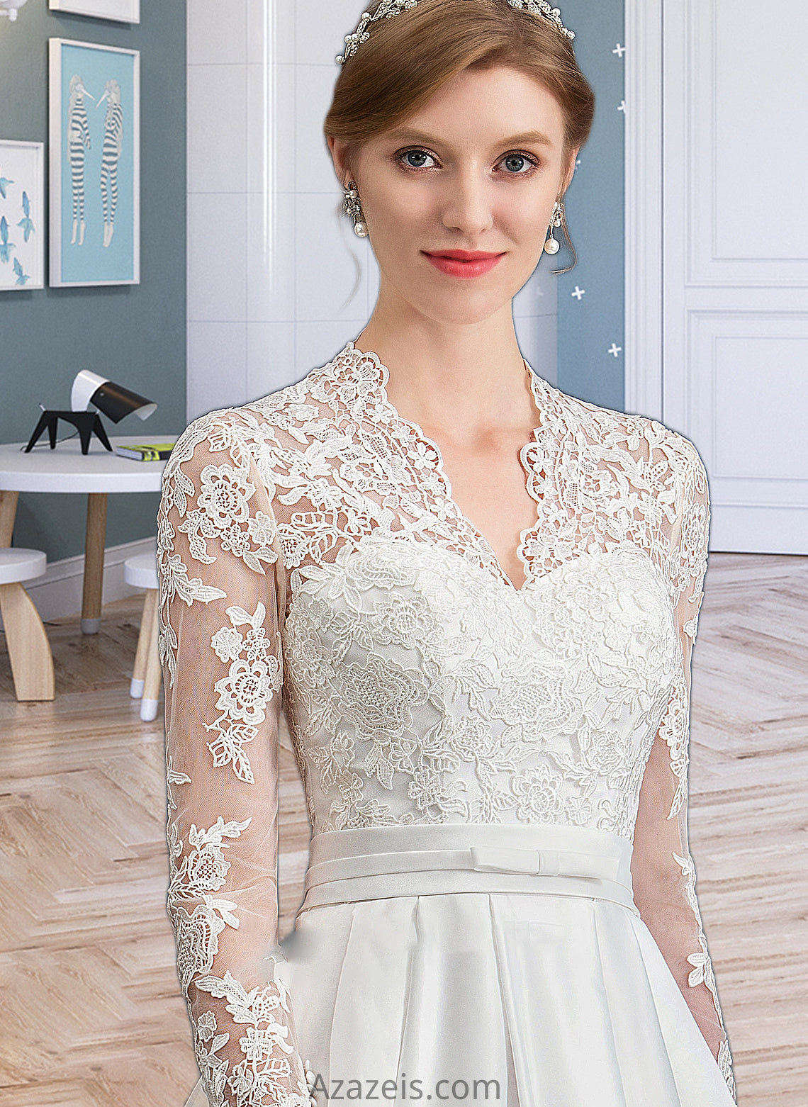 Jadyn Ball-Gown/Princess V-neck Court Train Satin Wedding Dress With Bow(s) DFP0013746