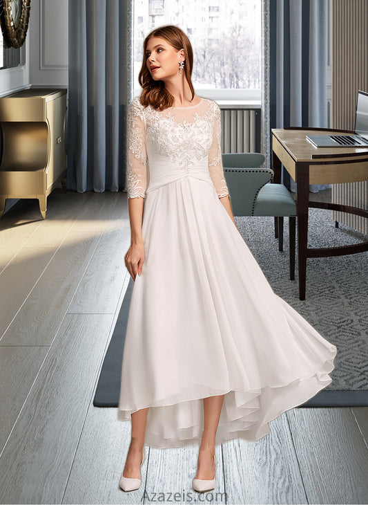 Aubrie A-Line Illusion Asymmetrical Wedding Dress With Lace DFP0013749