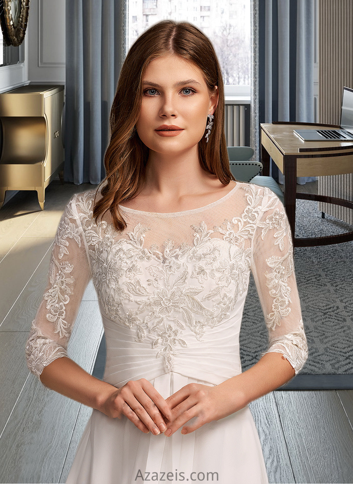 Aubrie A-Line Illusion Asymmetrical Wedding Dress With Lace DFP0013749