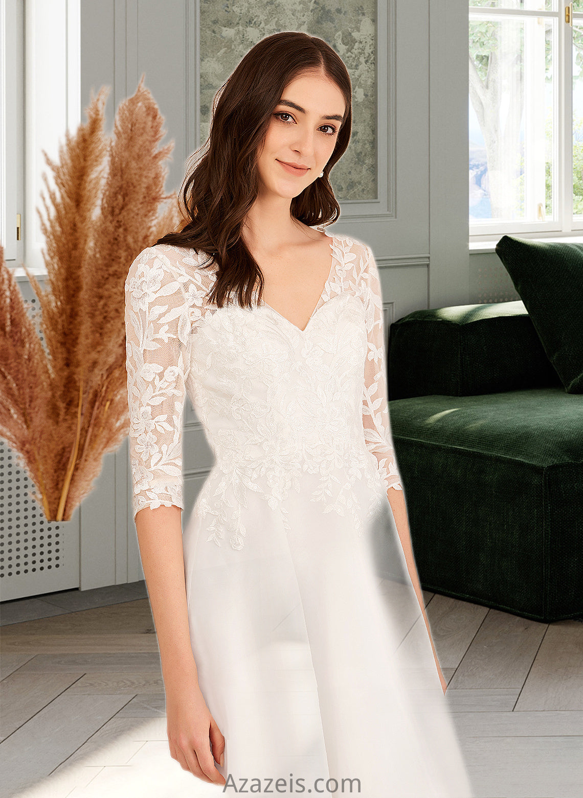 Nicky A-Line V-neck Asymmetrical Wedding Dress With Beading Sequins DFP0013755