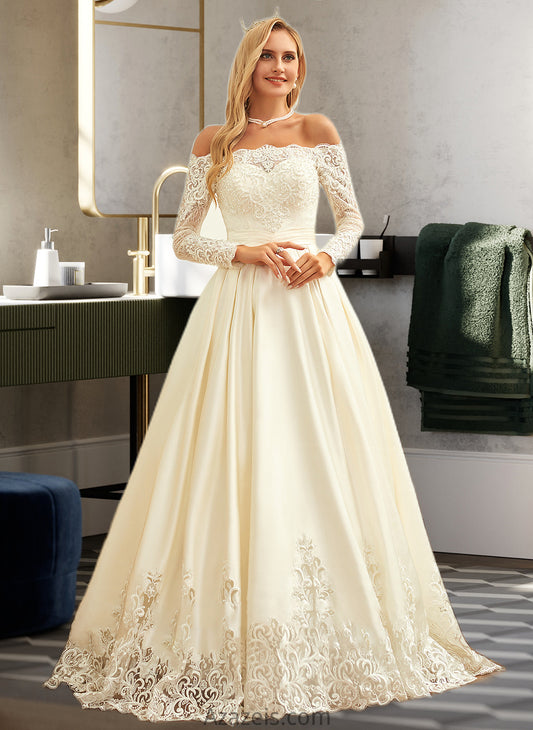Catherine Ball-Gown/Princess Sweep Train Satin Wedding Dress With Beading Sequins DFP0013768