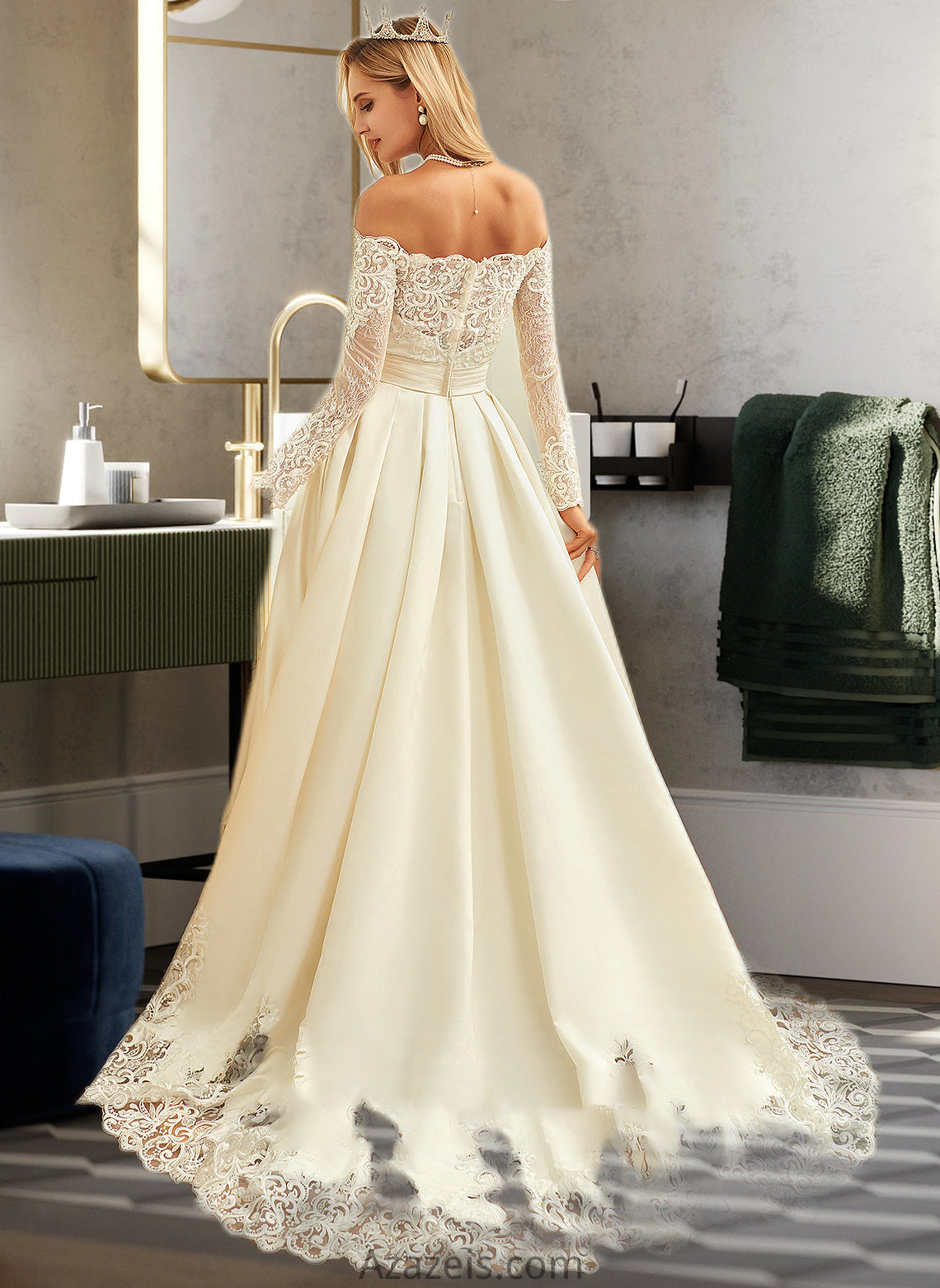 Catherine Ball-Gown/Princess Sweep Train Satin Wedding Dress With Beading Sequins DFP0013768