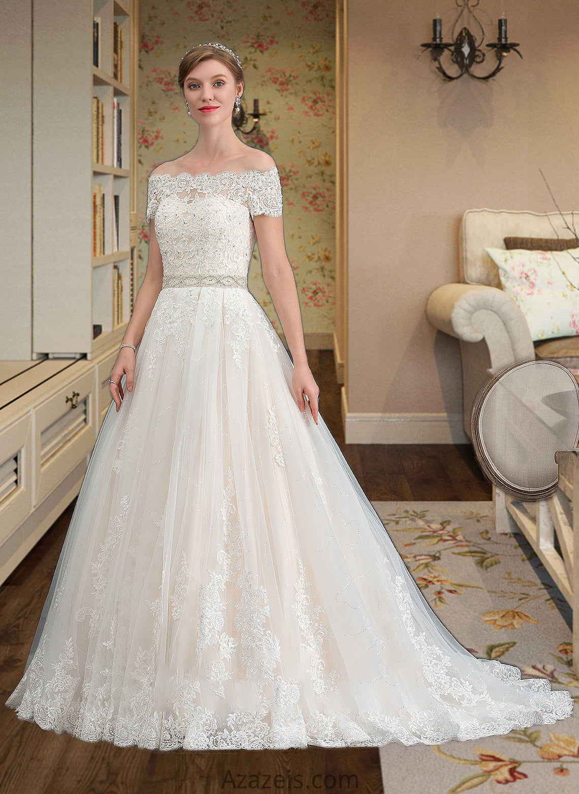 Heidi Ball-Gown/Princess Court Train Tulle Wedding Dress With Beading Sequins DFP0013770