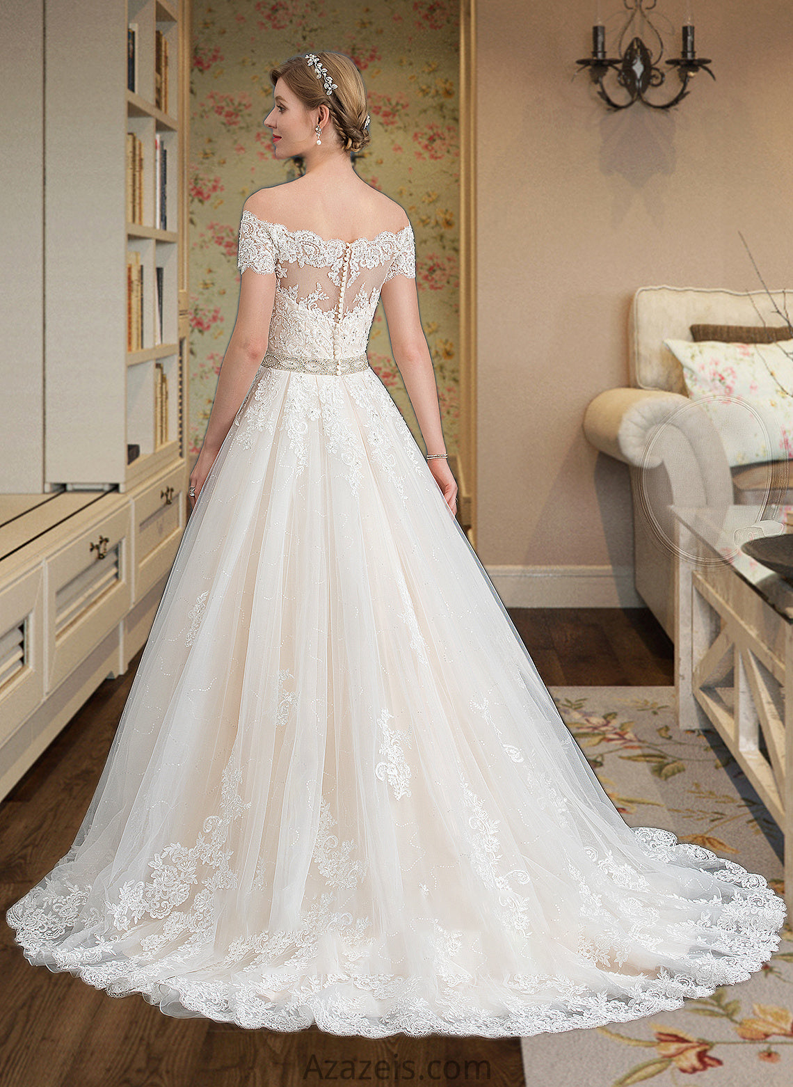 Heidi Ball-Gown/Princess Court Train Tulle Wedding Dress With Beading Sequins DFP0013770