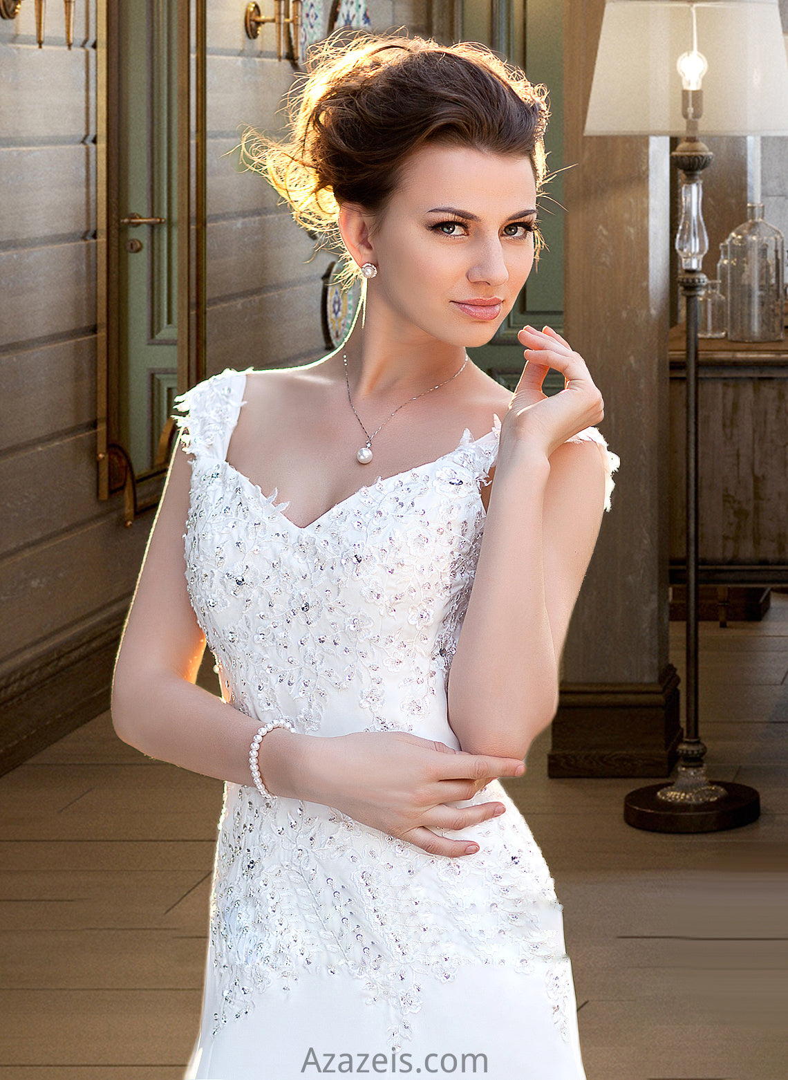 Kamila A-Line V-neck Court Train Chiffon Wedding Dress With Lace Beading Sequins DFP0013776