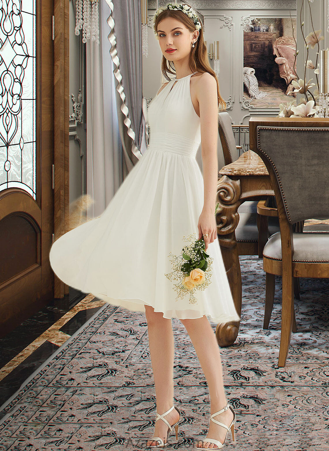 Autumn A-Line Knee-Length Chiffon Wedding Dress DFP0013778