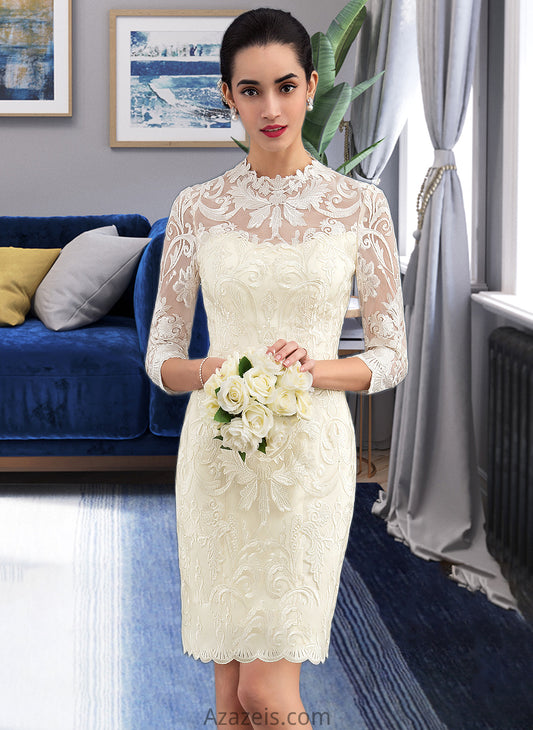 Lindsey Sheath/Column High Neck Knee-Length Lace Wedding Dress DFP0013781