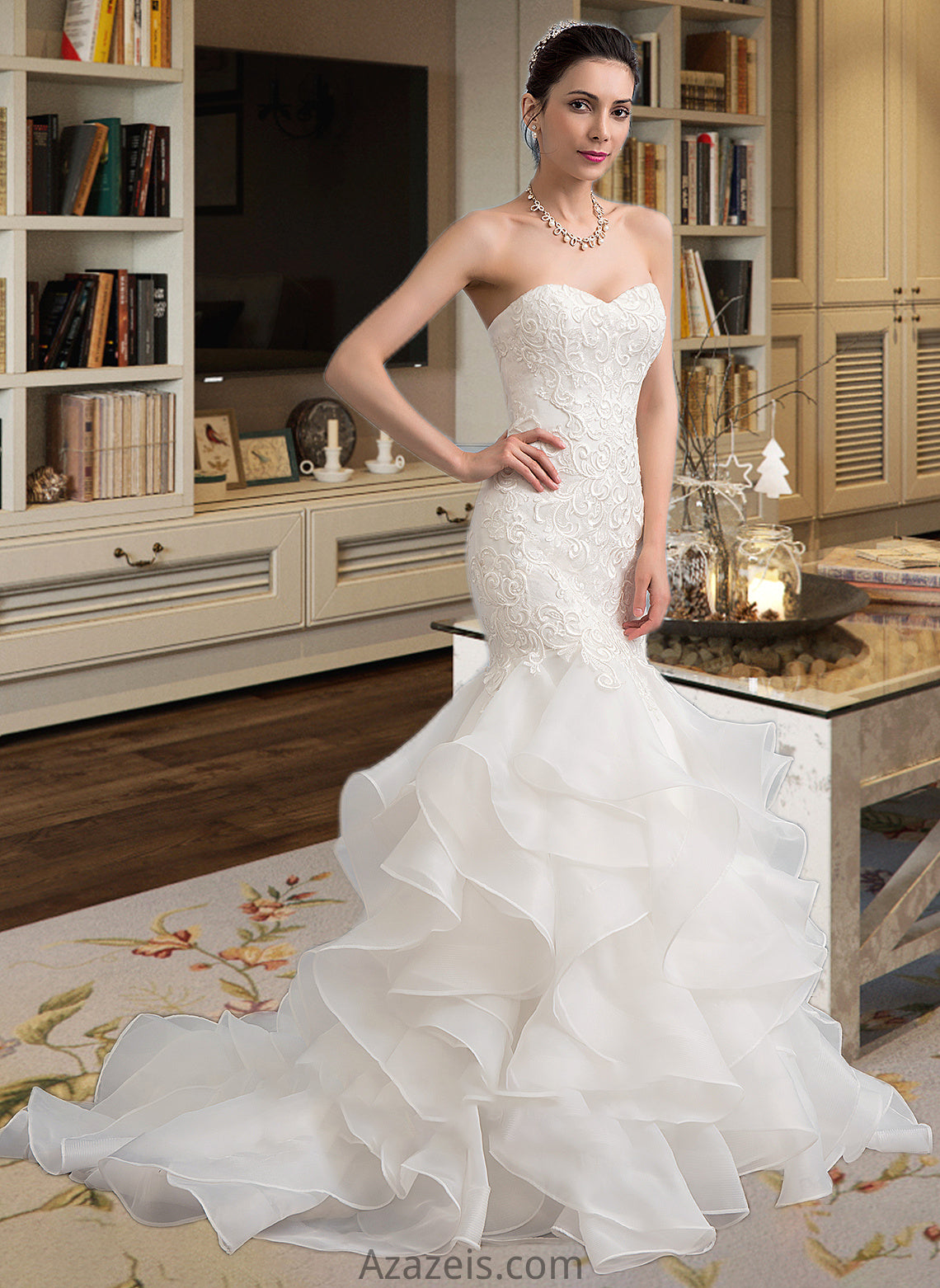 Zaniyah Trumpet/Mermaid Sweetheart Sweep Train Organza Lace Wedding Dress DFP0013786