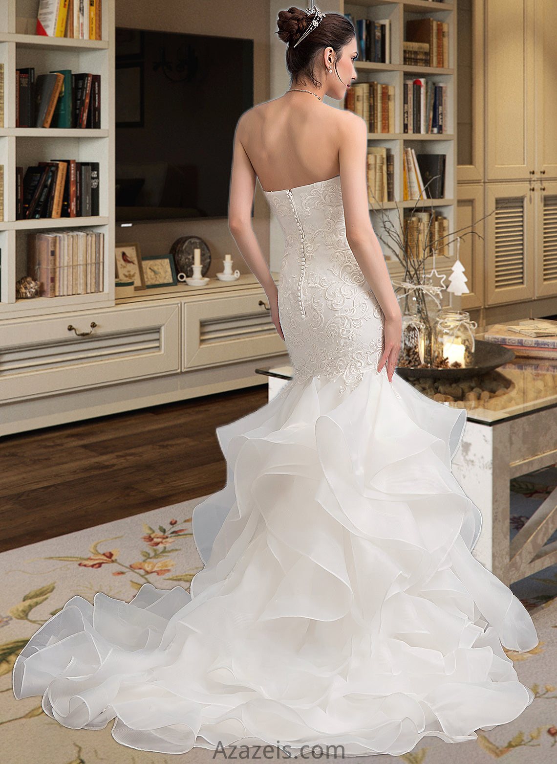 Zaniyah Trumpet/Mermaid Sweetheart Sweep Train Organza Lace Wedding Dress DFP0013786