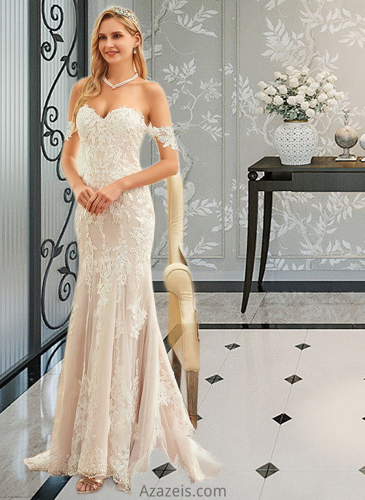 Alena Trumpet/Mermaid Off-the-Shoulder Court Train Tulle Lace Wedding Dress DFP0013789