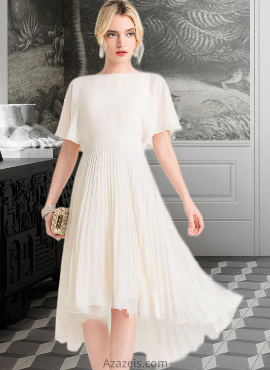 Bailee A-Line Scoop Neck Asymmetrical Chiffon Wedding Dress With Pleated DFP0013790