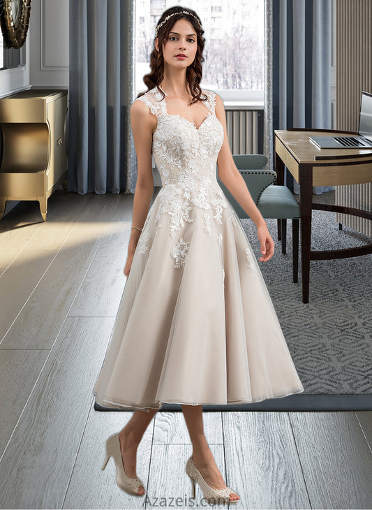 Jeanie Ball-Gown/Princess Sweetheart Tea-Length Tulle Wedding Dress With Sequins DFP0013791
