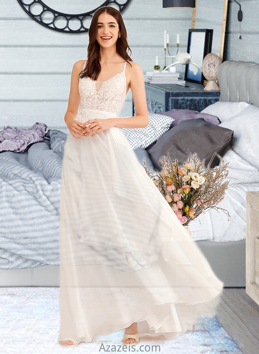 Armani A-Line V-neck Floor-Length Wedding Dress With Sequins DFP0013797