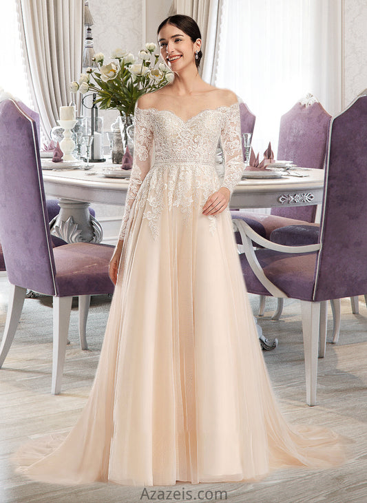 Aspen Ball-Gown/Princess Illusion Chapel Train Wedding Dress With Sequins DFP0013798