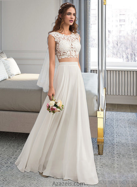 Alana A-Line Scoop Neck Floor-Length Chiffon Wedding Dress With Beading Sequins DFP0013799