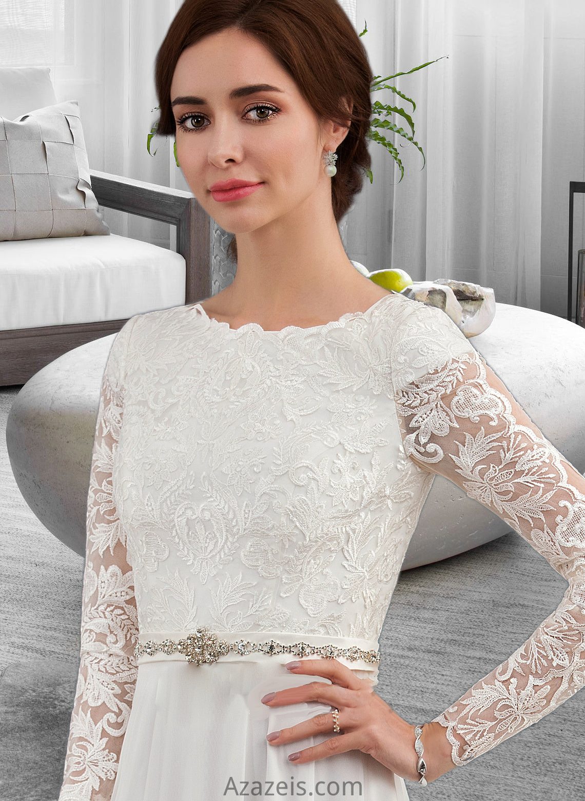 Danielle A-Line Scoop Neck Court Train Chiffon Wedding Dress With Beading DFP0013800