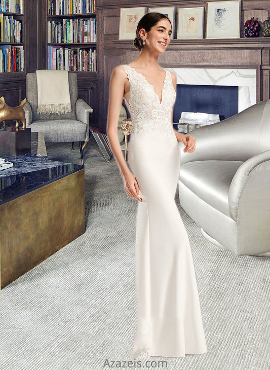 Mina Sheath/Column V-neck Court Train Wedding Dress With Sequins DFP0013807