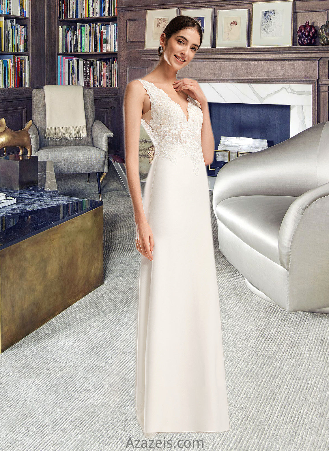 Mina Sheath/Column V-neck Court Train Wedding Dress With Sequins DFP0013807