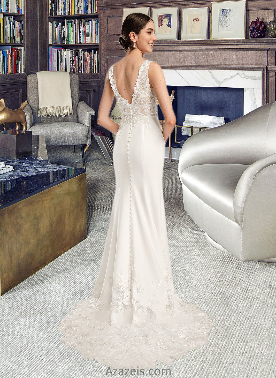 Mina Sheath/Column V-neck Court Train Wedding Dress With Sequins DFP0013807