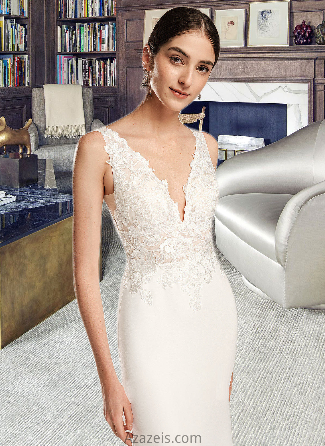 Mina Sheath/Column V-neck Court Train Wedding Dress With Sequins DFP0013807