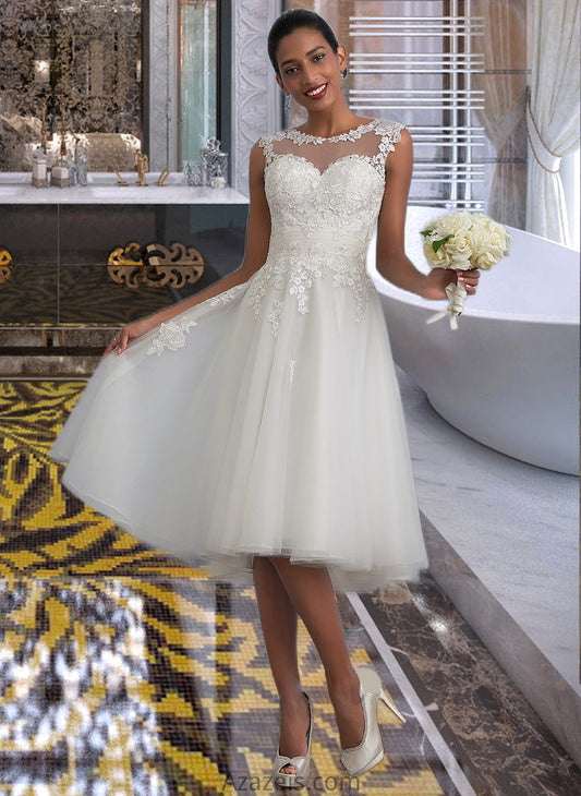 Joanne A-Line Illusion Asymmetrical Tulle Wedding Dress With Ruffle DFP0013808