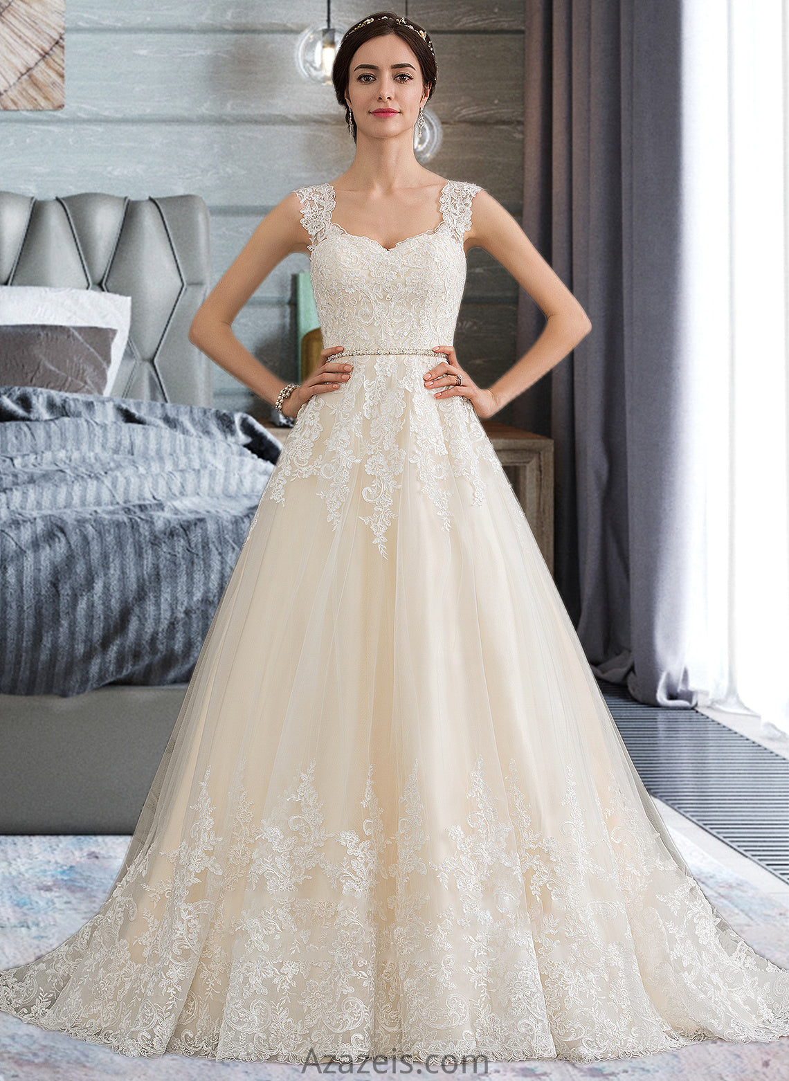 Sophie Ball-Gown/Princess Sweetheart Court Train Tulle Wedding Dress With Beading Sequins DFP0013813