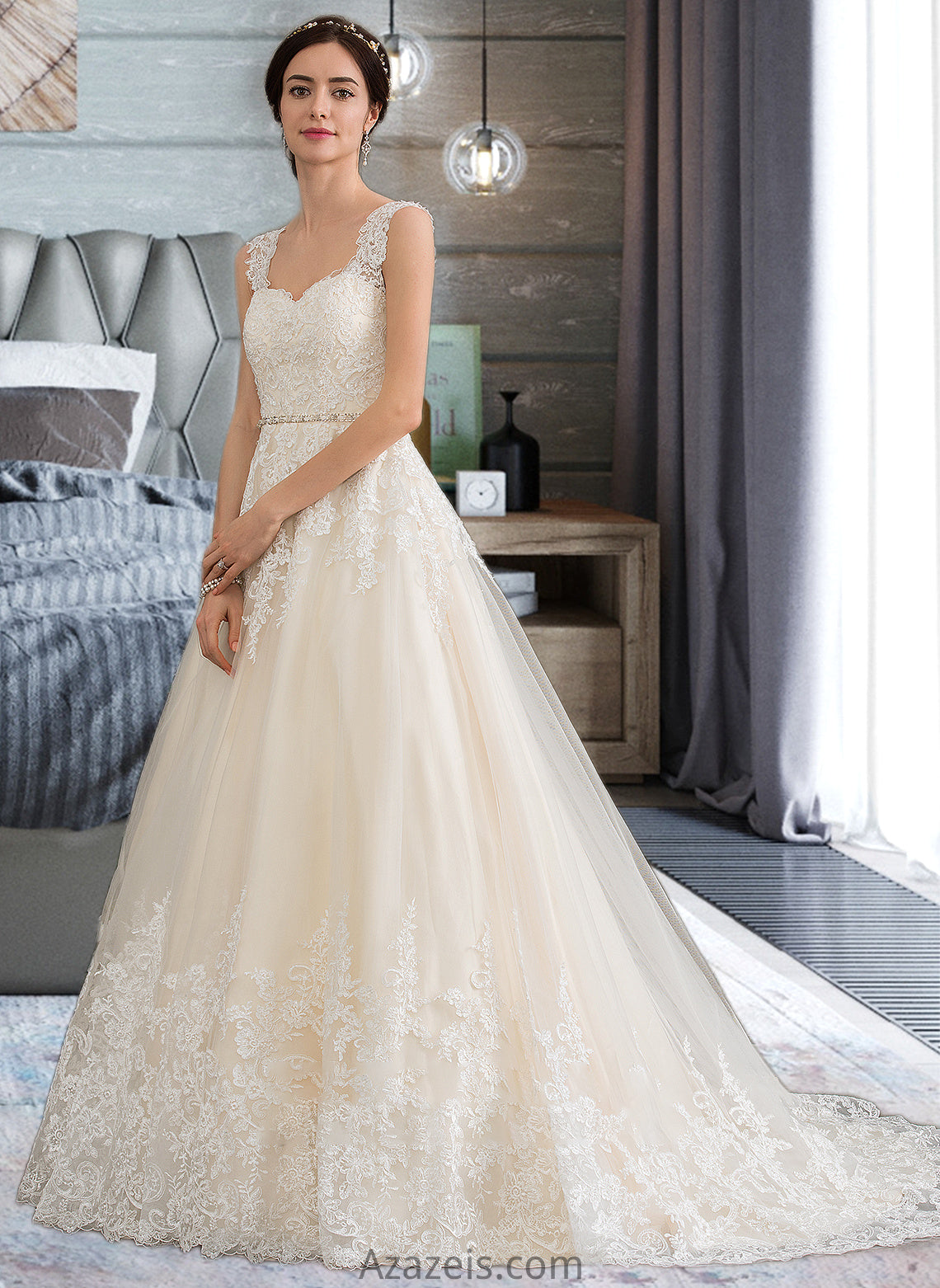 Sophie Ball-Gown/Princess Sweetheart Court Train Tulle Wedding Dress With Beading Sequins DFP0013813