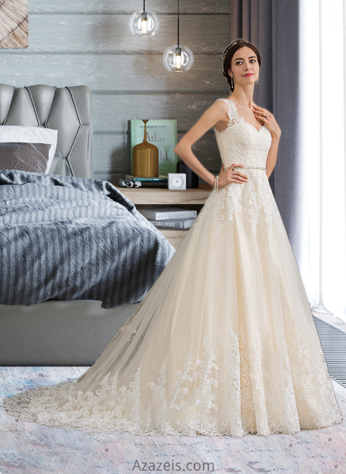 Sophie Ball-Gown/Princess Sweetheart Court Train Tulle Wedding Dress With Beading Sequins DFP0013813