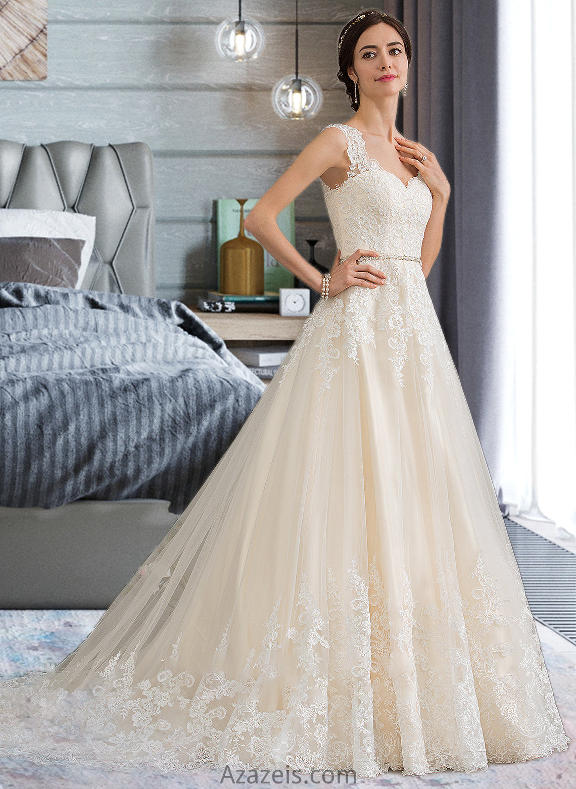 Sophie Ball-Gown/Princess Sweetheart Court Train Tulle Wedding Dress With Beading Sequins DFP0013813