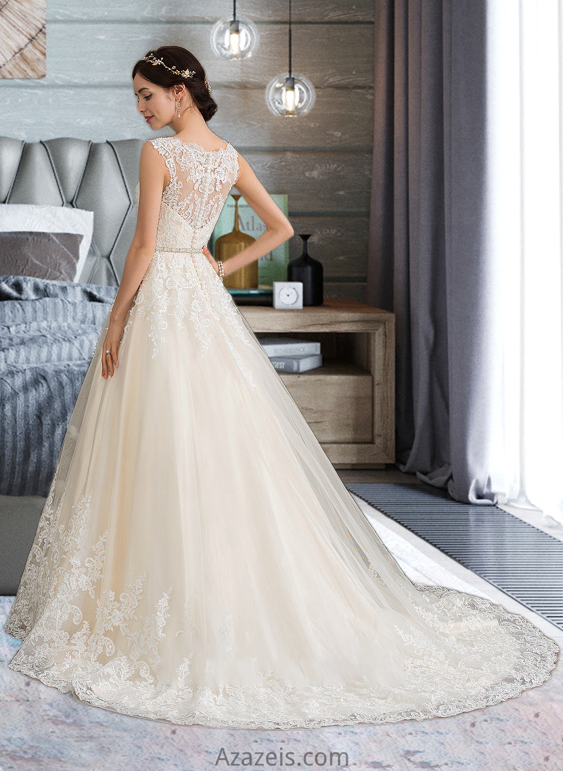 Sophie Ball-Gown/Princess Sweetheart Court Train Tulle Wedding Dress With Beading Sequins DFP0013813