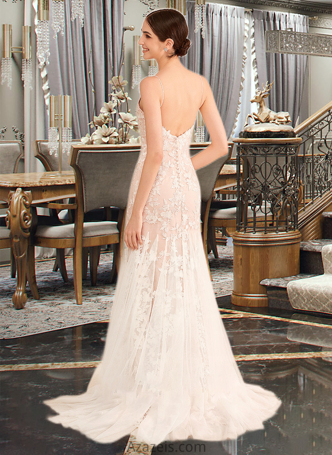 Hayden Trumpet/Mermaid V-neck Court Train Wedding Dress With Lace DFP0013814