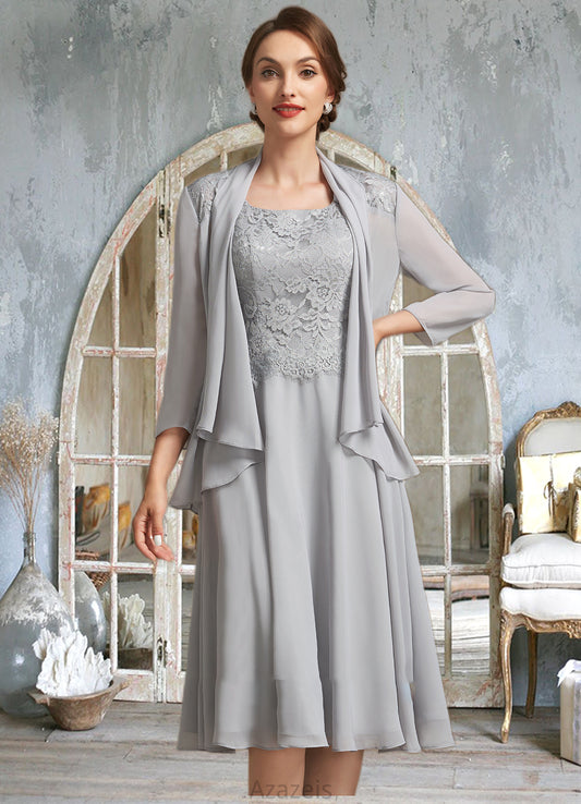 Khloe A-Line Square Neckline Knee-Length Chiffon Lace Mother of the Bride Dress DF126P0014759